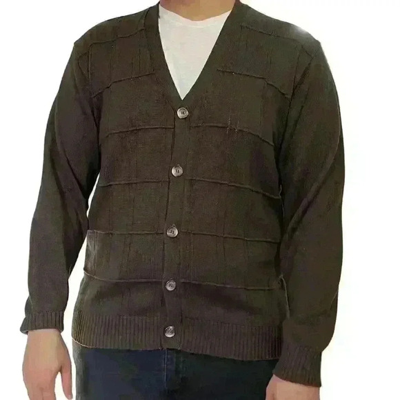 Oscar de la Renta Men’s Brown Knit Cardigan Sweater Classic 90s Style Size XL - Picture 7 of 7